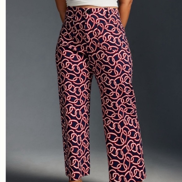 Anthropologie Maeve NWT Colette Cropped Wide-Leg Ponte Pants Red Motif New 29/27 - Picture 6 of 10